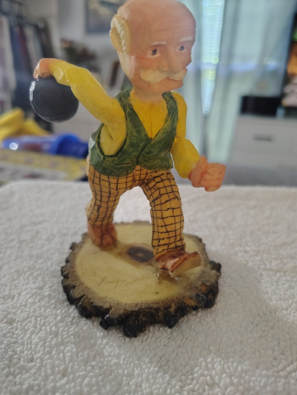 Enesco Hand-Painted Bowling Figurine in Yellow, Green & Brown